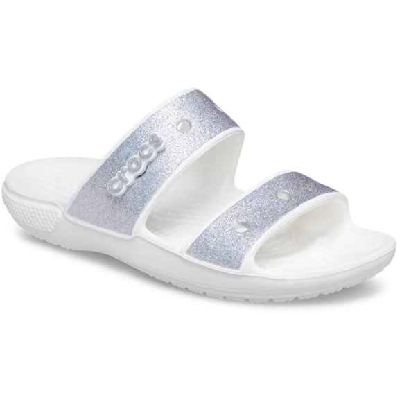 NEW CROCS Sizes 7, 8, 9, Womens Classic Glitter Sandal Slides,Silver White Multi - Picture 3 of 6